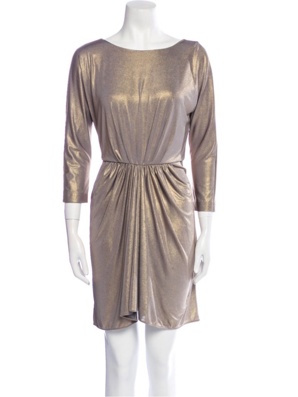 Tibi Metallic Gold Long Sleeve Draped Waist Dress